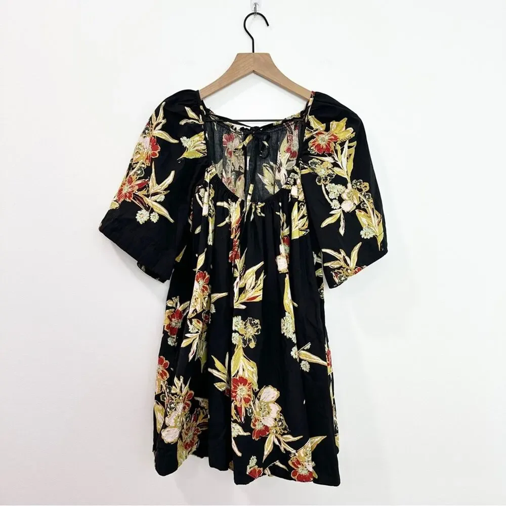 Free People Jodie Floral Tunic Mini Dress Babydoll Night Combo size Small